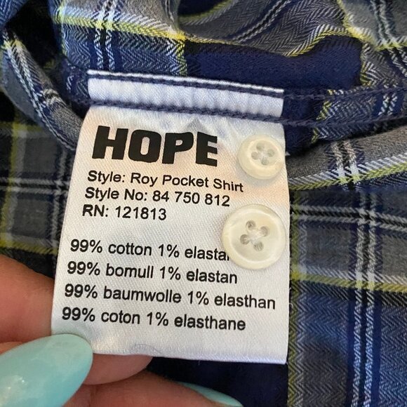 HOPE BNWT Mens Shirt Long Sleeve Blue Plaid - Picture 9 of 11